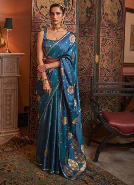 Blue Colour KONRAD SILK Rajtex New Designer Festive Wear PURE SATIN COPPER ZARI HANDLOOM WEAVING Saree Collection 292001